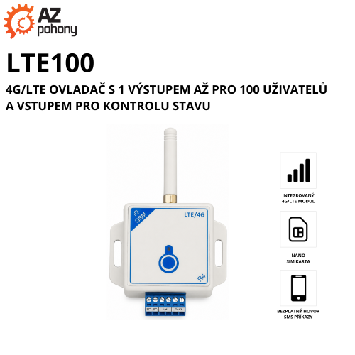 LTE100 - 4G/LTE ovladač s 1 výstupem až pro 100 uživatelů a vstupem pro kontrolu stavu